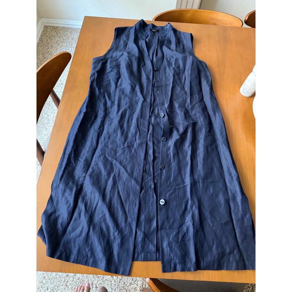 Escada Dress Sleeveless Navy Silk Linen Beaded Collar Special Occasion